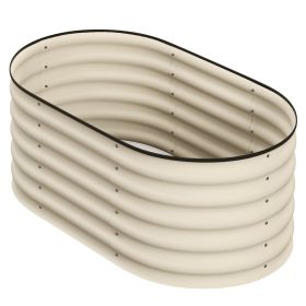Outsunny Galvanized Raised Garden Bed, Cream, 3.4x2ft, with Safety Edging, Metal Planter Kit for Vegetables
