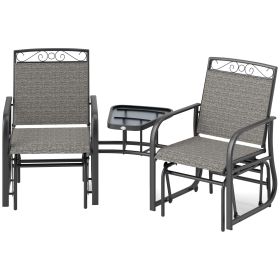 Outsunny Outdoor Glider Chairs with Coffee Table, Patio 2-Seat Rocking Chair Swing with Breathable Sling for Backyard, Gray