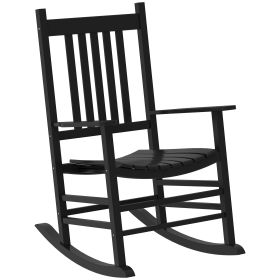 Outsunny Porch Perfection: Black Slatted Wooden Rocking Chairs with Armrests for Balcony