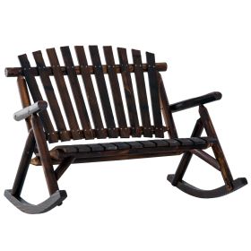 Outsunny Classic Wooden High-Back Rocker, Carbonized for Garden Serenity & Relaxation, Durable Outdoor Furniture
