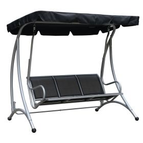 Outsunny 3 Person Outdoor Swing Chair Bench Black Patio Swing with Stand and Adjustable Canopy for Garden Poolside